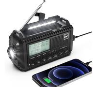 Radio Dab/Fm Portable, Radio Solaire Dynamo 5000Mah, Radio Manivelle Solaire, Survie Radio Dab De Radio Solaire Chargeur Usb Avec Alarme Sos D'Urgence, Réveil, Lampe De Poche Et Lampe De Lecture Noir