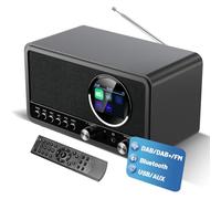 Radio DAB Plus avec Bluetooth, radio DAB+ / FM avec télécommande et fonctionnement sur secteur, radio-réveil avec double alarme, port USB/AUX, minuterie de mise en veille, 30 stations préréglées