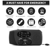 Radio de la manivelle d'urgence à Lampe de Poche LED Solaire Banque d'alimentation du Chargeur de téléphone USB AM/FM NOAA Portable Météo Camping (Noir)