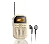 Radio de poche AM FM, avec haut-parleur Bluetooth, radio de poche AM FM, mini tuning, support rechargeable, carte TF, affichage LED, minuterie, facile à utiliser pour le jogging, la marche, blanc