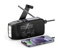 Radio de secours solaire à manivelle avec lampe LED puissante, radio FM AM portable, recharge USB et fonction SOS, noir