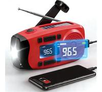 Radio de Survie Solaire et Dynamo, Radio de Secours Portative à Pile et Manivelle, Kit de Survie Multifonction avec Lampe & Power Bank, Idéale Urgences et Camping, Emergency (Rouge V2)
