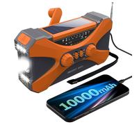 Radio d'urgence 10000mAh, Radio solaire à manivelle, Radio météo AM/FM/NOAA Portable avec chargeur de téléphone Portable, lampe de poche LED Orange