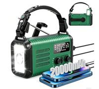 Radio d'urgence 20000mAh, Solaire/Manivelle AM/FM/NOAA, Chargeur Tél., SOS