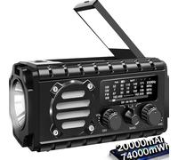 Radio d'urgence à manivelle 20 000 mAh, SW/NOAA/AM/FM, chargeur à manivelle à énergie solaire avec batterie Bige, portable, chargeur de téléphone portable, SOS, lampe de poche pour urgence/maison