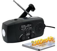 Radio d'urgence à manivelle avec lampe de poche LED pour urgence, AM/FM NOAA Radio météo portable avec chargeur de téléphone portable 2000 mAh, charge USB et alimentation solaire pour camping, urgence