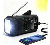 Radio d'urgence à Manivelle avec Lampe Torche LED, Alarme SOS, Radio Météo Portable AM/FM Météo-France, Chargeur de Téléphone, Chargement USB et Solaire par Manivelle
