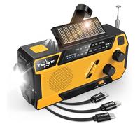 Radio d'urgence à manivelle NOAA Radio météo 7400 mWh à piles 3 en 1 Câble de charge à manivelle Chargeur avec radio AM FM portable à énergie solaire pour équipement de survie en hiver tempête ouragan