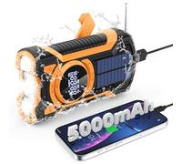Radio d'urgence à manivelle solaire 5000 mAh, IP65, étanche à la poussière, Bluetooth 5.3, radio d'alerte météo portable AM/FM/NOAA avec lampe de poche, chargeur de téléphone, SOS, prise casque -