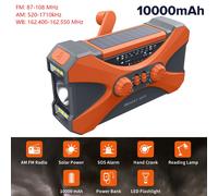 Radio d'urgence AM/FM solaire à 62 manivelles,lampe de poche LED,batterie externe,chargeur de téléphone,alarme SOS,haut-parleur,5000 mAh,10000mAh - Type Orange 10000mah