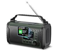 Radio d'urgence Dab+/FM 20000mAh avec Powerbank, Solaire et à Manivelle | Bluetooth 5.3, SOS, Lampe torche et lampe de lecture pour maison, camping, camping-car et coupures de courant, Vert armée
