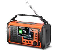 Radio d'urgence Dab+/FM 27000mAh avec Powerbank, Solaire et à Manivelle | Bluetooth 5.3, SOS, Lampe torche et lampe de lecture pour maison, camping, camping-car et coupures de courant, Orange