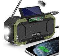 Radio d'urgence étanche Bluetooth Haut-parleur portable numérique AM FM avec lampe de poche, lampe de lecture, manivelle NOAA Radio météo avec panneau solaire, chargeur de téléphone portable 5000 mAh,