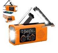 Radio d'urgence Portable,Recharge Solaire/Dynamo Manivelle/USB,Multifonction Radio avec 4000mAh Batterie,Alarme SOS,Radio AM/FM/WB,IPX4 Étanche,pour Randonnée,Camping,Secours (Orange)
