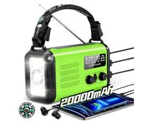 Radio d'urgence Solaire à Manivelle 20000mAh, Radio Météo AM FM WB, Batterie Externe USB C, Lampe Torche LED, Alarme SOS, Boussole, Étanche pour Camping et Pannes de Courant