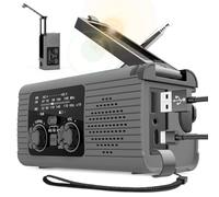 Radio d'urgence solaire à manivelle, radio tout temps avec lampe de poche LED, lampe de lecture, batterie de secours, alarme SOS et chargeur de téléphone portable pour une utilisation en extérie Grey