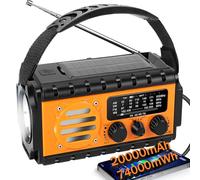 Radio Dynamo Survie 20000mah SW/AM/FM, Lampe Dynamo Survie Solaire, Grande Batterie, Portable Charge de Téléphone Portable, SOS, Lampe de Poche Radio Manivelle Survie pour Urgence/Maison(Orange)