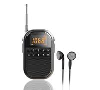Radio FM de poche, avec haut-parleur Bluetooth, mini tuning, walkman rechargeable, support carte TF, affichage LED, minuterie, facile à utiliser pour le jogging, la marche, noir