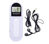 Radio FM portable, écran LCD, rechargeable, tuning numérique, avec écouteurs & pince arrière, pour la maison, l'extérieur, les voyages & les urgences - Blanc