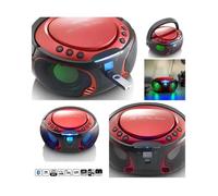 Radio FM Portable Lecteur CD/MP3/USB/Bluetooth avec éclairage LED Rouge