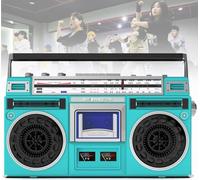 Radio lecteur de cassettes rétro, lecteur CD rétro classique des années 80 Boombox, Boombox de cassette AM/FM, haut-parleurs stéréo intégrés, prise en charge du lecteur CD d'entrée SD/USB pour green