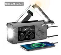 Radio LED solaire portable avec éclairage,éclairage de secours,radio de camping en plein air,USB,4000 mAh - Type 4000 mAh Black