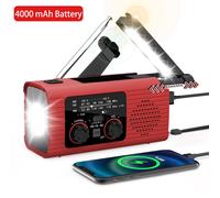 Radio LED solaire portable avec éclairage,éclairage de secours,radio de camping en plein air,USB,4000 mAh - Type 4000 mAh Red
