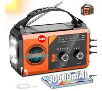 Radio météo AM/FM NOAA 30 000 mAh avec chargeur de téléphone portable, radio solaire avec lampe de poche LED, charge USB, boussole, alarme SOS, camping et survie (orange)