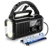Radio météo d'urgence 10 000 mAh, radio de survie portable FM/AM/NOAA alimentée par batterie et banque d'alimentation, chargeur solaire/manivelle/type C, lampe de poche, lampe de lecture, boussole,
