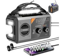 Radio météo d'urgence 20 000 mAh avec Haut-Parleur sans Fil, 74 000 mWh, Radio Solaire à manivelle NOAA/AM/FM avec Cellule de Poche, Chargeur de téléphone, Boussole, Lampe de Lecture, Alarme SOS