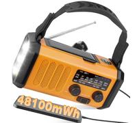 Radio météo d'urgence 48100 mWh/13000 mAh, 4 voies alimentée par AM/FM/NOAA, radio solaire portable, chargeur de téléphone dynamo, lampe de poche LED 700 lm, SOS, boussole pour ouragan, tempête
