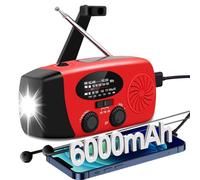 Radio météo d'urgence 6000 mAh/22200 mWh, radio AM/FM/NOAA à manivelle solaire, chargeur de téléphone d'urgence, lampe de poche 4 modes, alarme SOS, prise casque, pour urgence