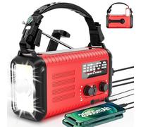 Radio météo d'urgence à manivelle, 20 000 mAh AM/FM/NOAA Radio solaire avec chargeur de téléphone, charge USB, lampe de lecture LED, prise casque, alarme SOS, boussole pour urgence (Scarlet)
