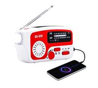 Radio météo d'urgence AM FM Radio solaire à manivelle avec lampe de poche LED Batterie rechargeable 1200 mAh 4 méthodes de charge Alarme SOS pour camping en plein air, randonnée, (Rouge)