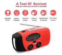 Radio météo d'urgence avec 2 panneaux solaires,AM,FM,NOAA,banque d'alimentation d'urgence,alarme SOS,radios de camping en plein air,12000mAh - Type Red 2000mAh