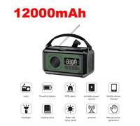 Radio météo d'urgence avec 2 panneaux solaires,AM,FM,NOAA,banque d'alimentation d'urgence,alarme SOS,radios de camping en plein air,12000mAh - Type Green02 12000mAh