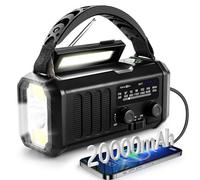 Radio Météo d'urgence Batterie Portable 20000mAh avec Alarme SOS,Manivelle Radio solaires AM/FM,Lampe de Lecture,Lampe de Poche,Boussole pour l'extérieur,Chargeur pour Smartphones (Noir)