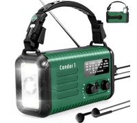 Radio météo d'urgence (Condor 1) NOAA/AM/FM avec radio portable de 74 000 mWh, chargement USB-C/solaire/manivelle, alarme SOS, lampe de poche, lampe de lecture et kit de poignée de survie pour urgence