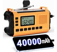 Radio météo d'urgence - Radio à manivelle AM/FM/NOAA avec charge rapide de 15 W, banque d'alimentation solaire portable de 40 000 mAh, lampe de poche multifonction et alarme SOS pour les urgences