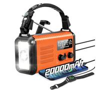 Radio météo d'urgence, radio solaire 20 000 mAh, radio à manivelle avec AM/FM/NOAA, radios portables avec lampe de poche et lampe de lecture, prise casque, alarme SOS, chargeur de téléphone pour les