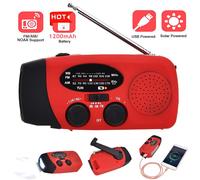 Radio multifonctionnelle rouge à énergie solaire AM/FM/NOAA, avec chargeur, lampe de poche LED d'urgence, batterie 1200mAh