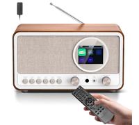 Radio Numérique Dab/Dab+ et FM avec Télécommande, Poste Radio Bluetooth 5.0, Enceinte 5W HiFi, Double Radio Réveil, 60 Stations Mémorisables, Prise Casque, USB, AUX, Minuterie de Sommeil, Secteur