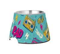 Radio Pop Art Gamelle en acier inoxydable avec support pour chiens, chats, lapins, oiseaux