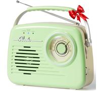 Radio portable AM FM - Petite radio rétro vintage - Bluetooth - Fonctionne avec piles AA ou prise dans le mur - Prise en charge de la carte SD AUX USB - Lecteur MP3 pour la maison et l'extérieur -