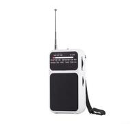 Radio portable de poche avec fente pour casque Réception exceptionnelle, radio analogique FM/AM à double alimentation, sangle arrière, grande échelle de police (blanc)