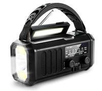 Radio portable, FM/AM/WB, alimentée par énergie solaire, 10 000 mAh, rechargeable par USB, lampe torche LED, noire