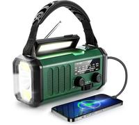 Radio portable, FM/AM/WB, solaire, rechargeable par USB, 10 000 mAh, lampe torche LED, SOS, urgence extérieure, vert armée