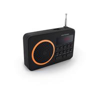 mooov 477204 Petite Radio Portable FM avec Batterie Rechargeable - Poste Transistor Radio Réception FM, Port USB, Lecteur Carte Micro SD - Noir / Orange