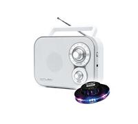 Radio portable M-051-RW - Coloris blanc - Antenne FM pivotante - Vol. Marche/Arrêt rotatif - Poignée de transport, OVNI LED