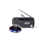 RADIO PORTABLE MH-07-DS - Noir - Alimentation par dynamo et énergie solaire - Multi-gammes FM/MW/SW1/SW2, OVNI LED